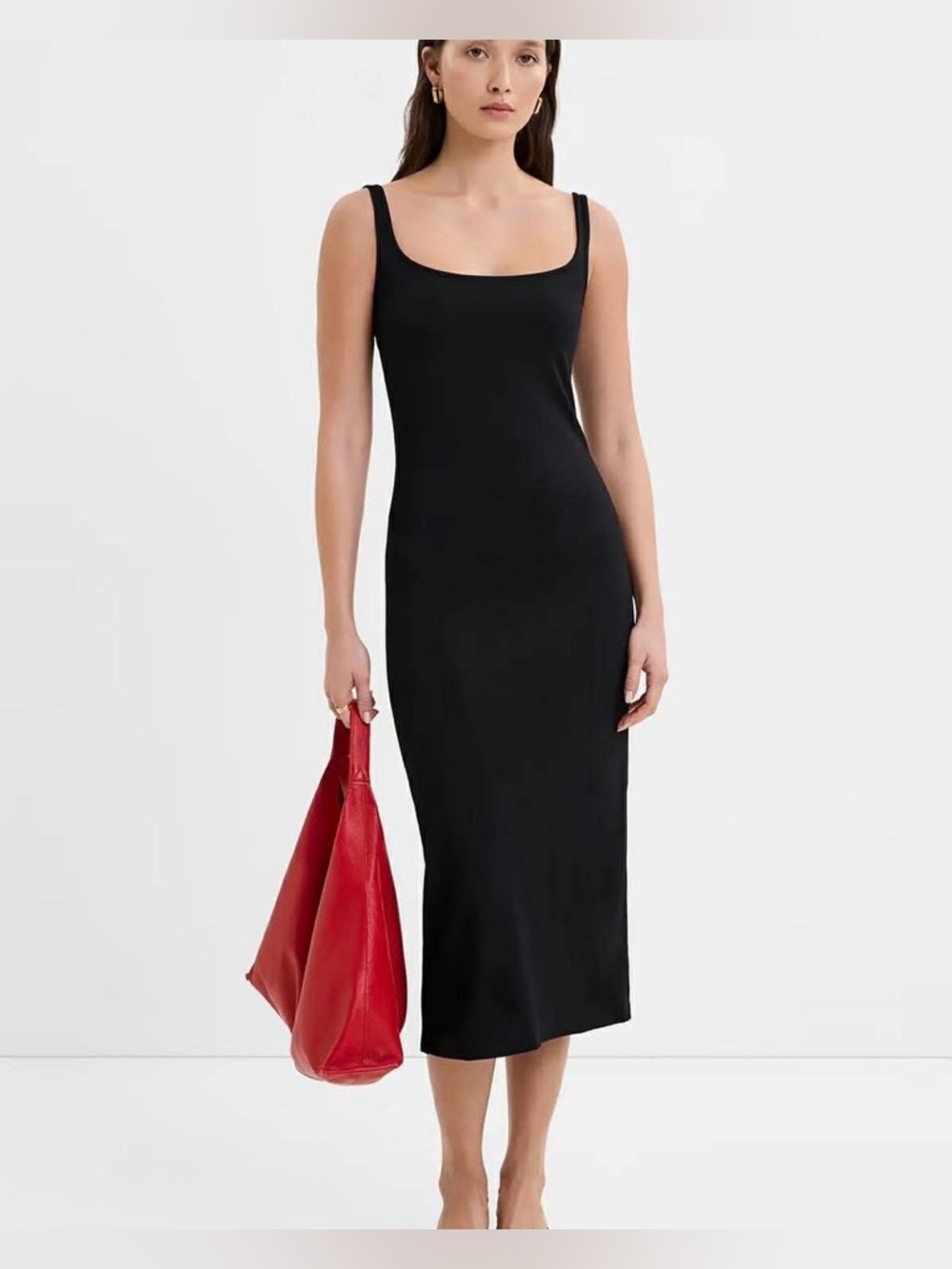 Marcella Classic Black Scoop-Neck Midi Dress NWT